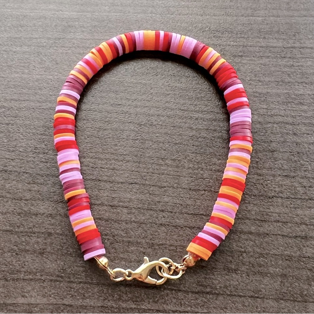 Multicolored clay bead gold clasp adhustable bracelet